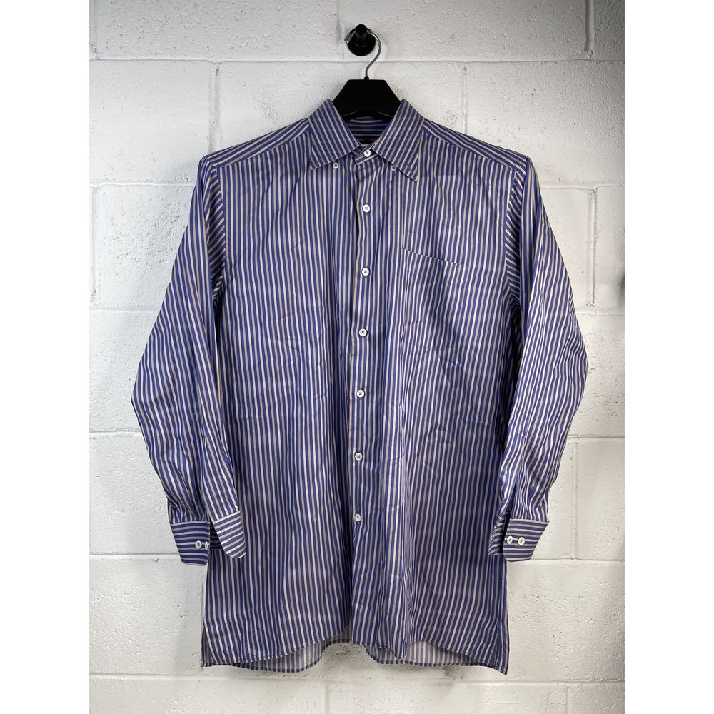 Maus & Hoffman Solemare Shirt Mens  L Blue Tan Striped Cotton Made in Italy NWOT